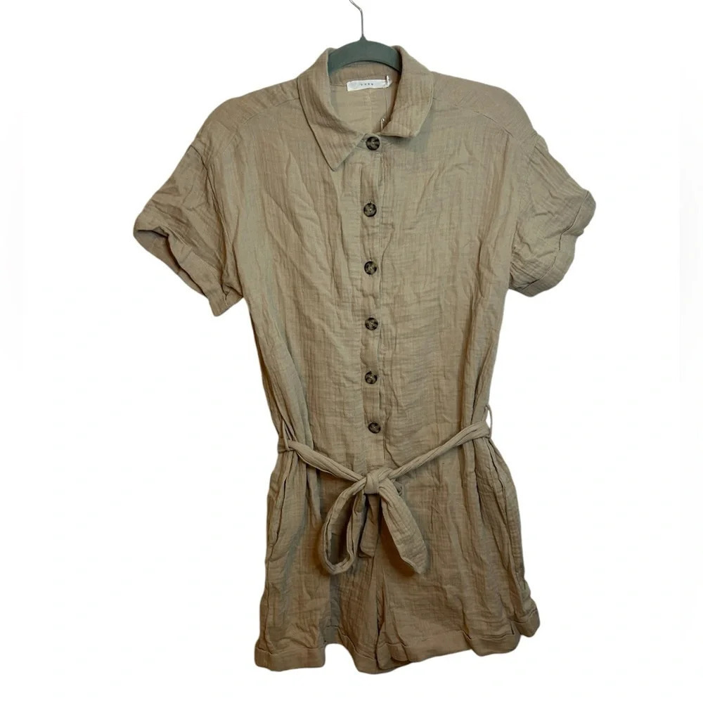 Lush Beige Gauze Cotton Romper